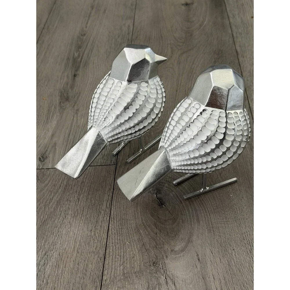 Three Hands Corp Silver White Bird Figurines Set of 2 Metal Decor 6.5” #51057